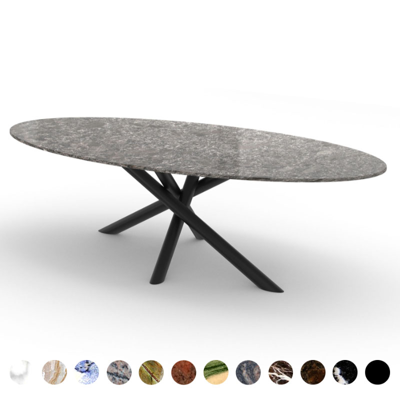 Esstisch Steel Gray Marmor Natursteinplatte und X-Metallgestell Kent