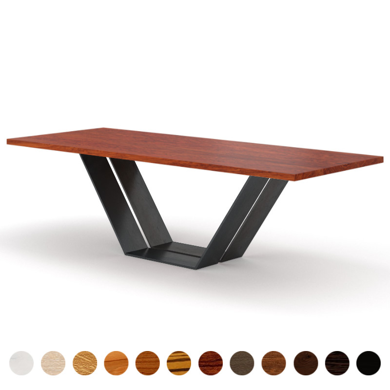 Luxus Esstisch Massivholz Bubinga mit V-Gestell Valencia