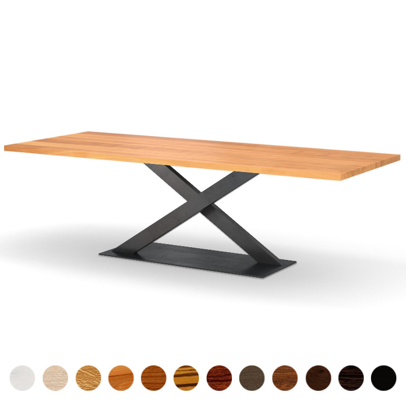 Designer Esstisch Birnbaum mit X Gestell nach Maß Massivholz Imatra