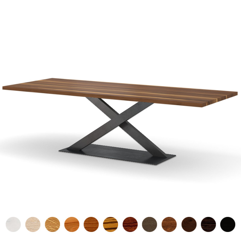 Designer Esstisch Nussbaum satin mit X Gestell nach Maß Massivholz Imatra