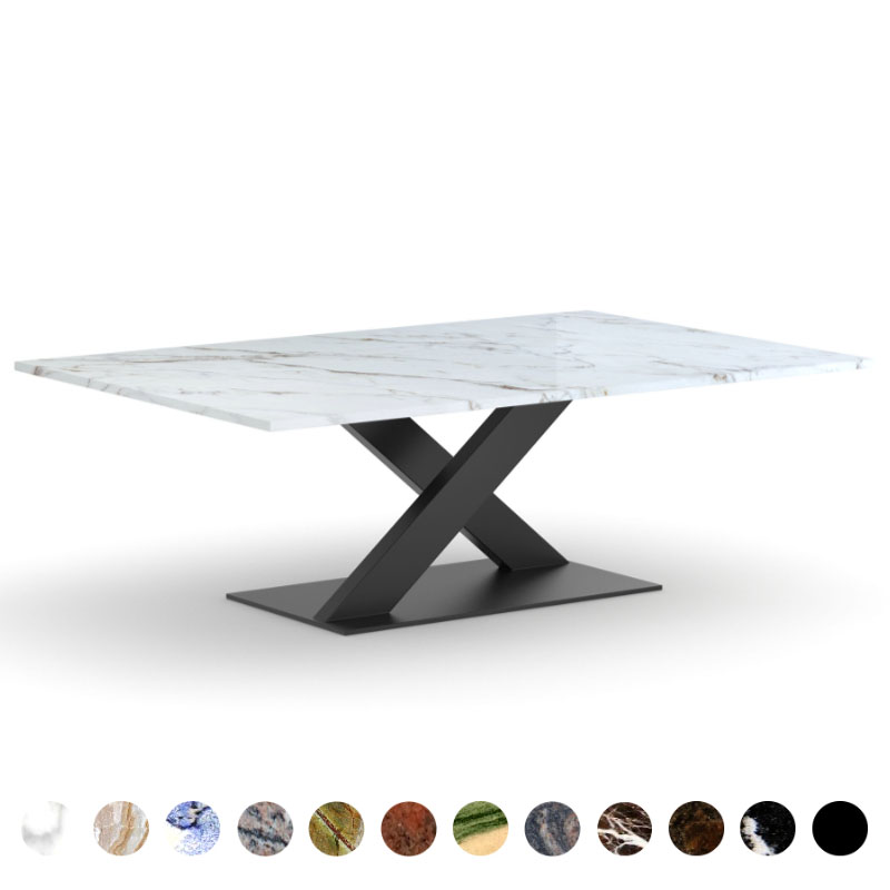 Premium Esstisch Marmor Granit Calacatta Brazil nach Maß mit X-Gestell Imatra