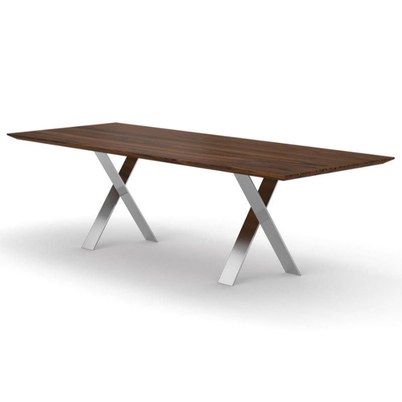 Premium Designertisch mit Holzplatte Nussbaum-amerikanisch und X-Gestell Metall Phoenix
