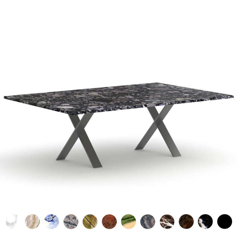 Designer Esstisch Marmor Black Fusion X-Gestell nach Maß Phoenix