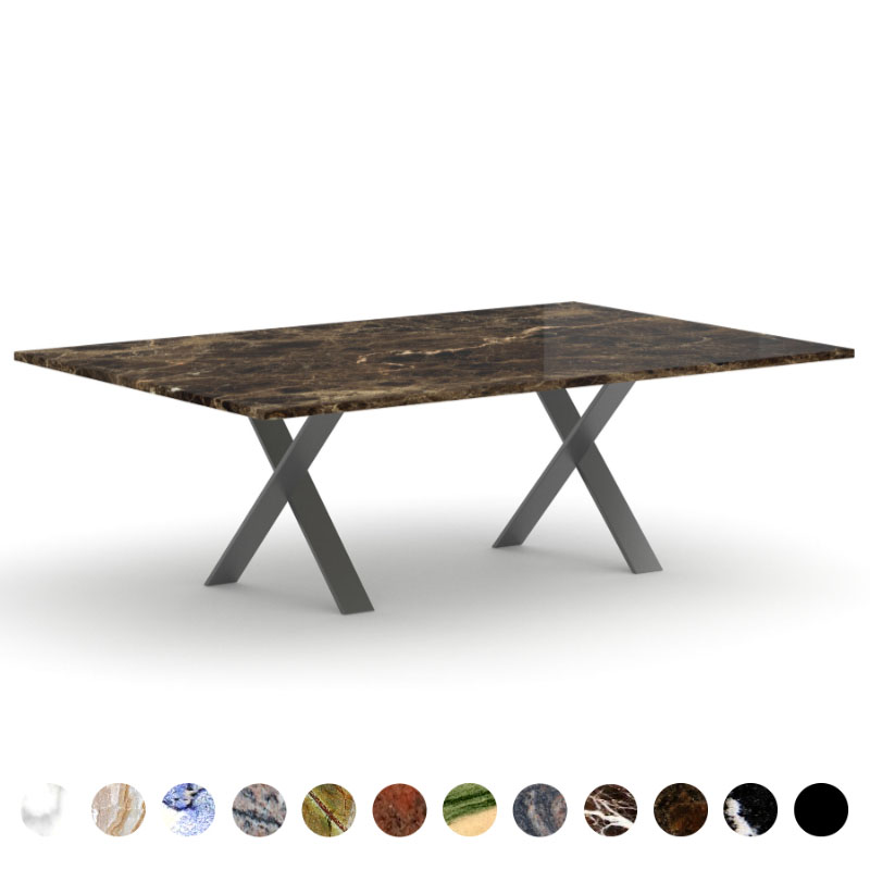 Designer Esstisch Marmor Emperador Dark X-Gestell nach Maß Phoenix
