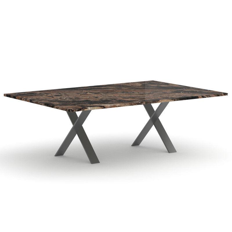 Exklusiver Esstisch Marmor Frappuccino X-Gestell nach Maß Phoenix