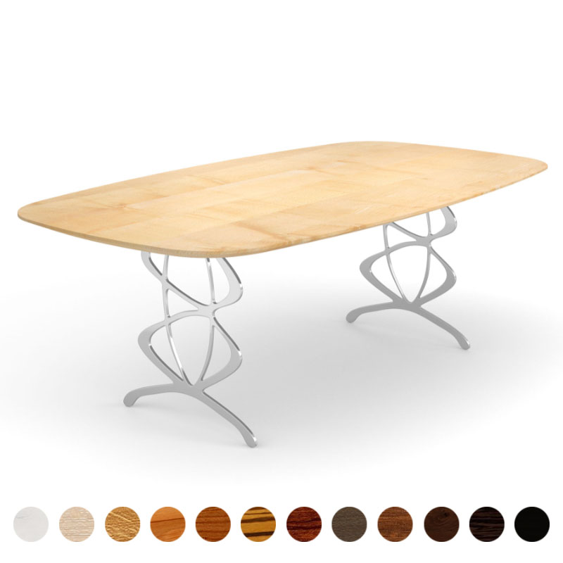 Exklusiver Designer Esstisch Edelstahl Massivholz Ahorn Oviedo