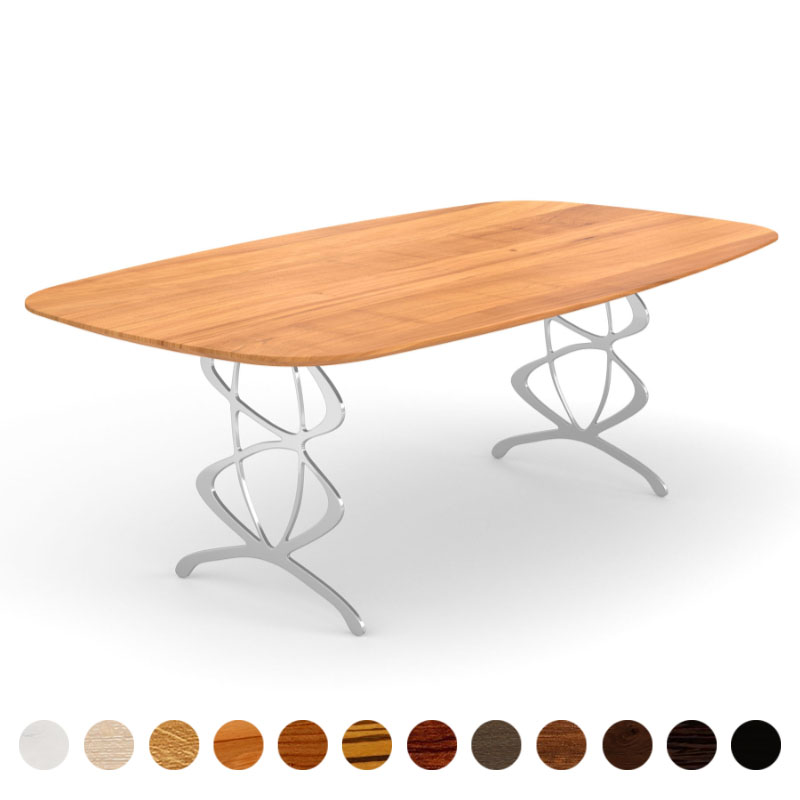 Exklusiver Designer Esstisch Edelstahl Massivholz Birnbaum Oviedo