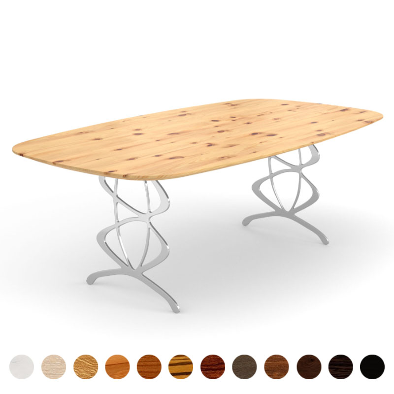 Exklusiver Designer Esstisch Edelstahl Massivholz Zirbe Oviedo