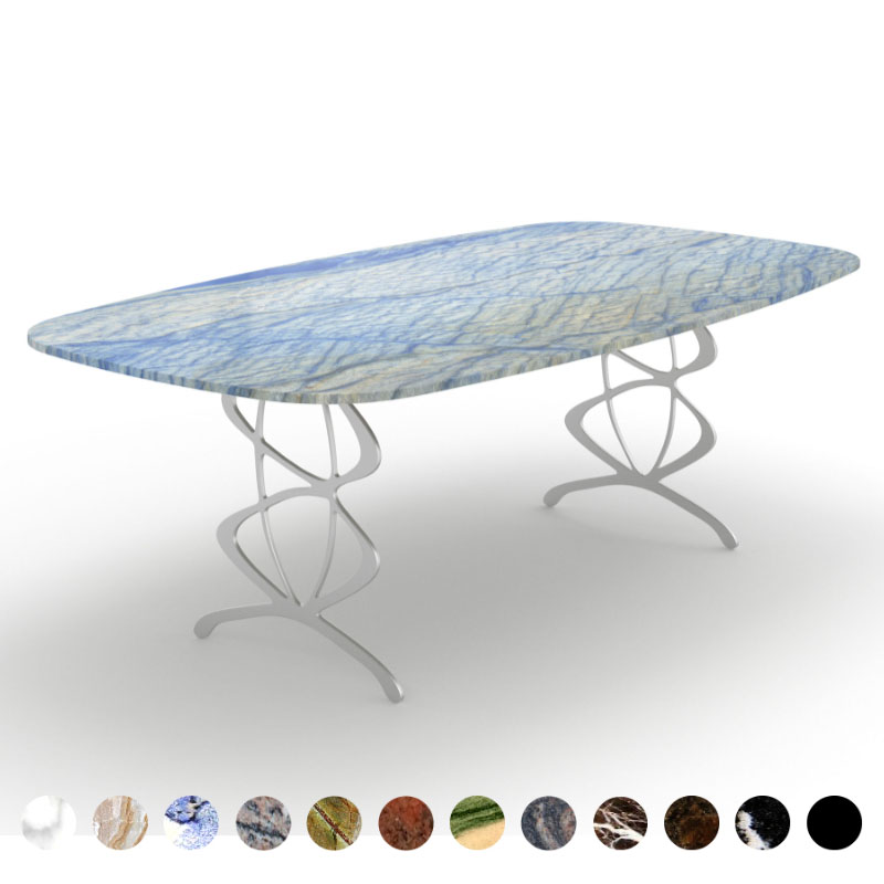 Deluxe Esstisch Granit Marmor Azul Macaubas und Retro Metallgestell Oviedo