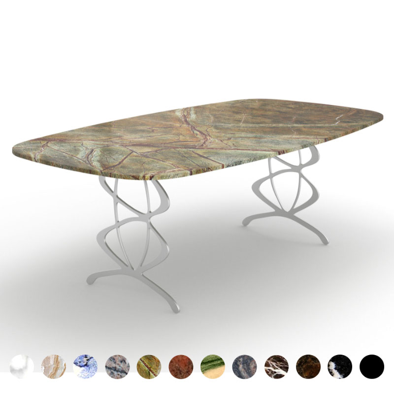 Deluxe Esstisch Granit Marmor Rainforest Green und Retro Metallgestell Oviedo