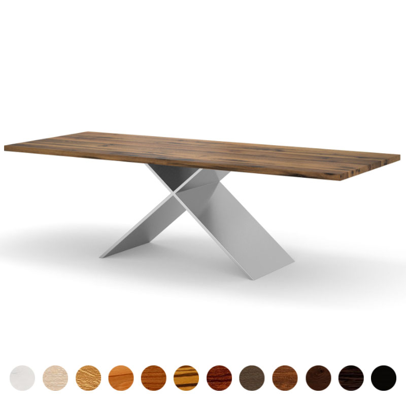 Esstisch nach Maß aus Massivholz Eiche-Altholz mit X-Gestell Lillehammer