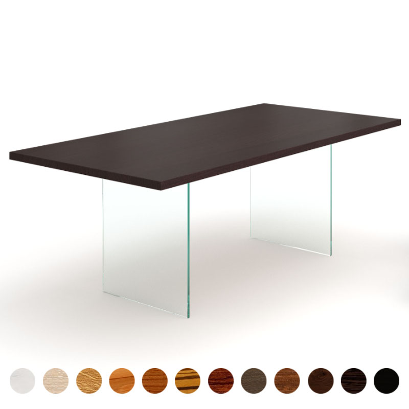 Exklusiver Esstisch mit massiver Tischplatte Holz Wenge und Glaswangen Miami
