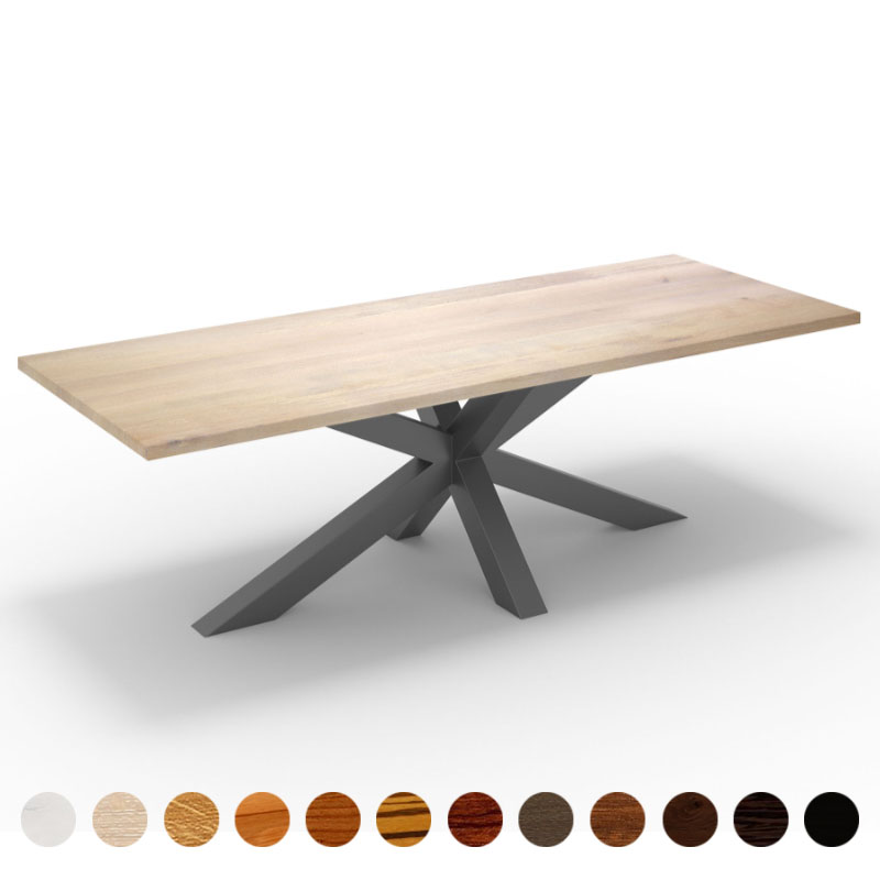 Premium Esstisch Massivholz Eiche-gekälkt mit Metall Mittelfuß Krakau