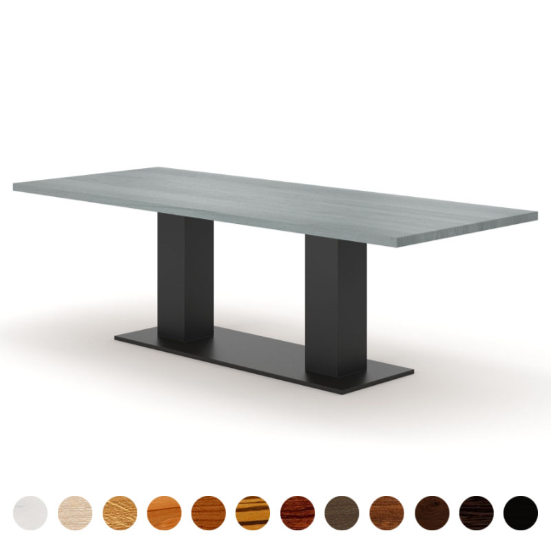 Esstisch mit massiver Tischplatte Eiche-grau und Säulengestell Hanoi