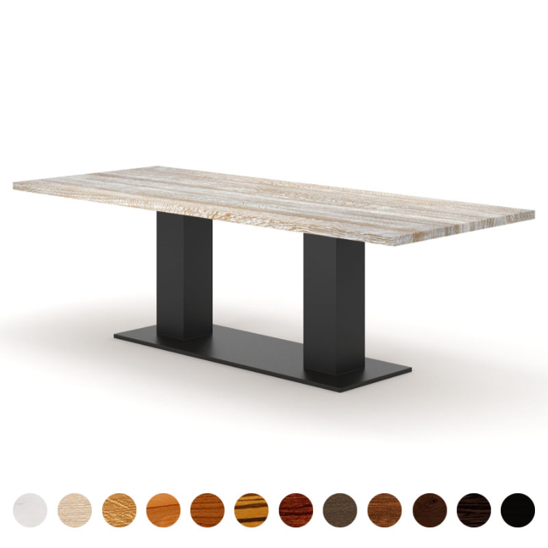 Esstisch mit massiver Tischplatte Eiche shabby chic und Säulengestell Hanoi