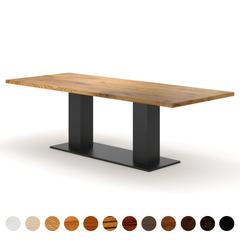 Esstisch mit massiver Tischplatte Wildeiche und Säulengestell Hanoi
