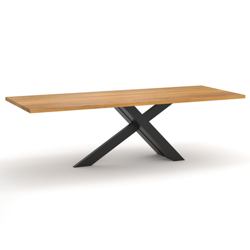 Premium Esstisch Eiche mit diagonalem Mittelfuß und Massivholz Tischplatte Neapel