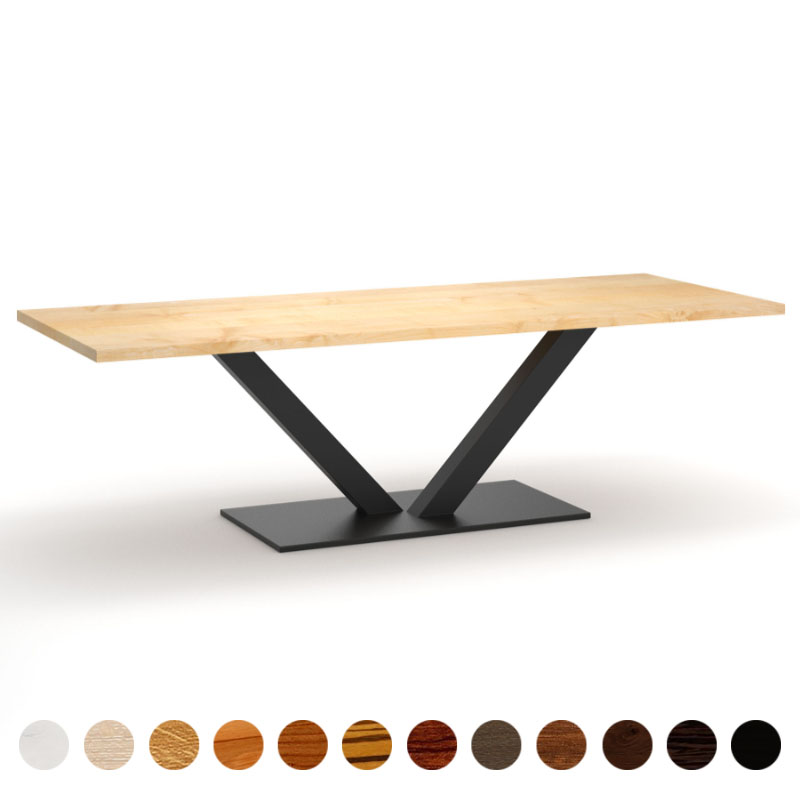 Hochwertiger Esstisch Massivholz Ahorn mit V-Gestell aus Metall Trier