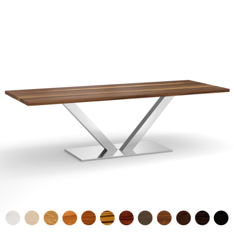 Hochwertiger Esstisch Massivholz Nussbaum-satin mit V-Gestell aus Metall Trier