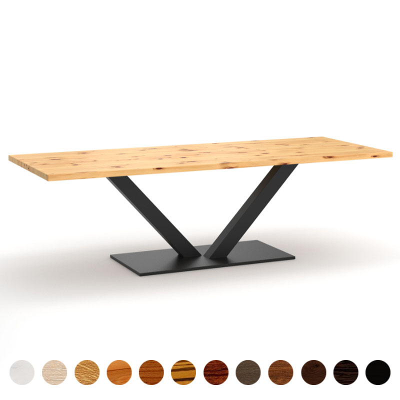 Hochwertiger Esstisch Massivholz Zirbe mit V-Gestell aus Metall Trier