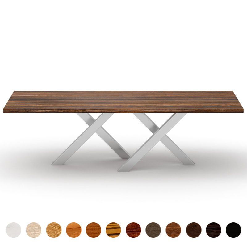 Esstisch aus Holz massiv Zebrano und X-Gestell Novara