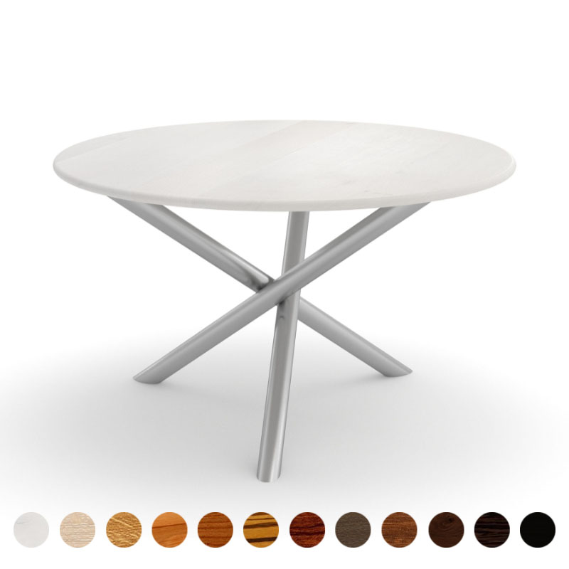 Runder Esstisch nach Maß mit Massivholz Eiche-weiß Tischplatte Sevilla