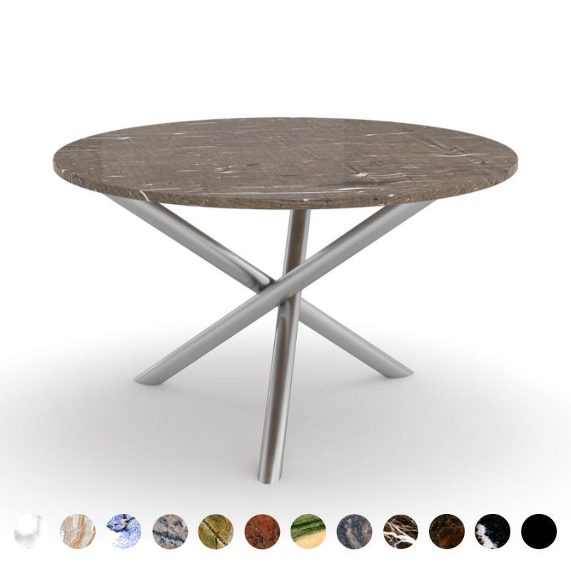 Esstisch rund Naturstein Brown Silk konfigurieren Kreuzgestell Metall Sevilla