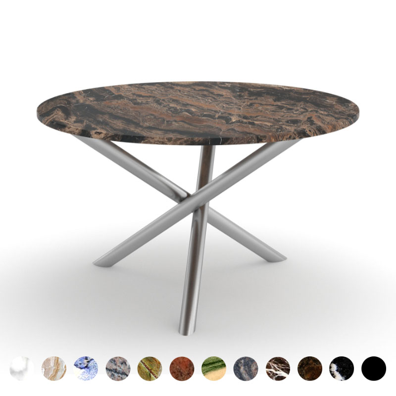 Esstisch rund Naturstein Frappuccino konfigurieren Kreuzgestell Metall Sevilla