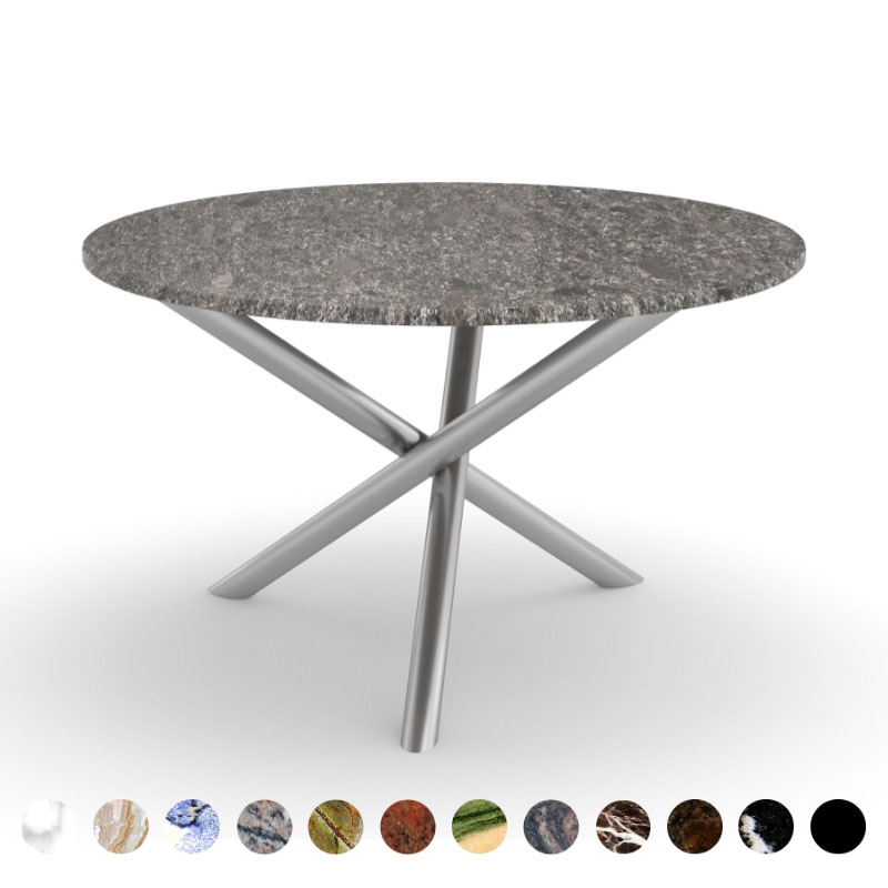 Esstisch rund Naturstein Steel Gray konfigurieren Kreuzgestell Metall Sevilla