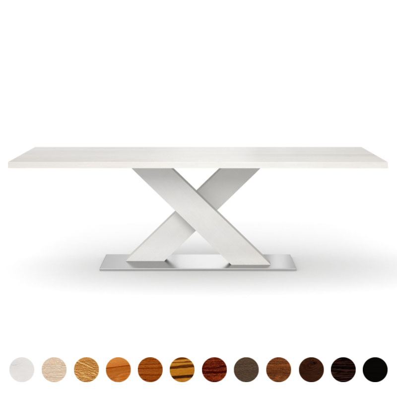 Massivholztisch Eiche-weiß mit X-Gestell und Bodenplatte Danzig