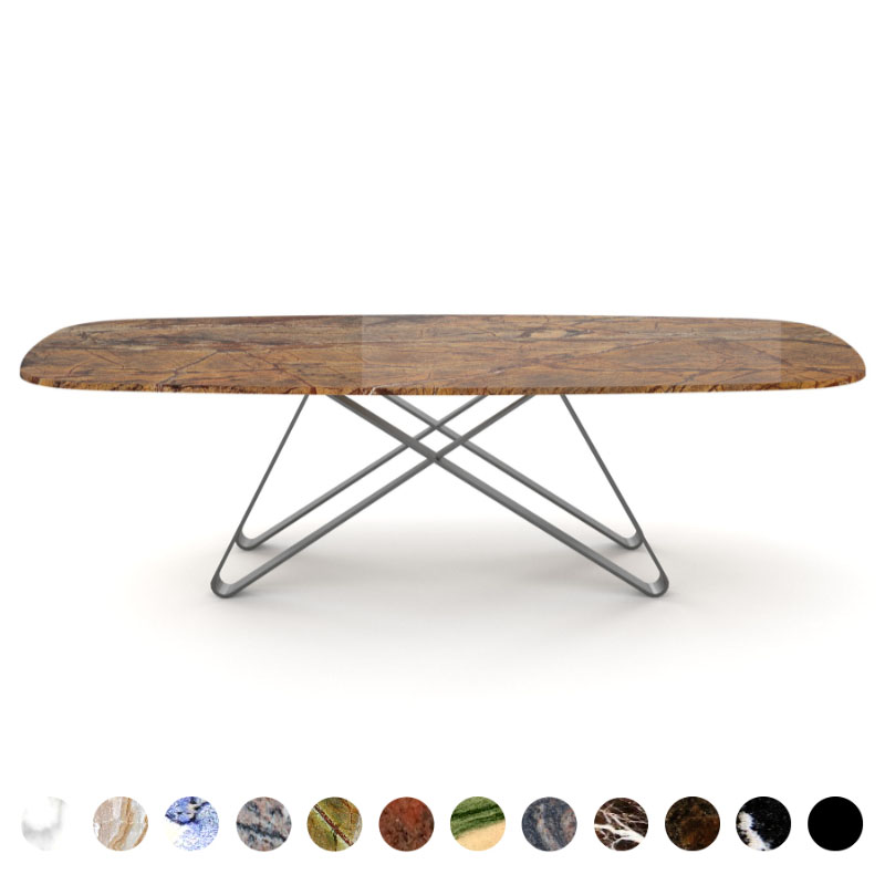 Esstisch premium Steinplatte Rainforest Brown und Metallgestell Dehli