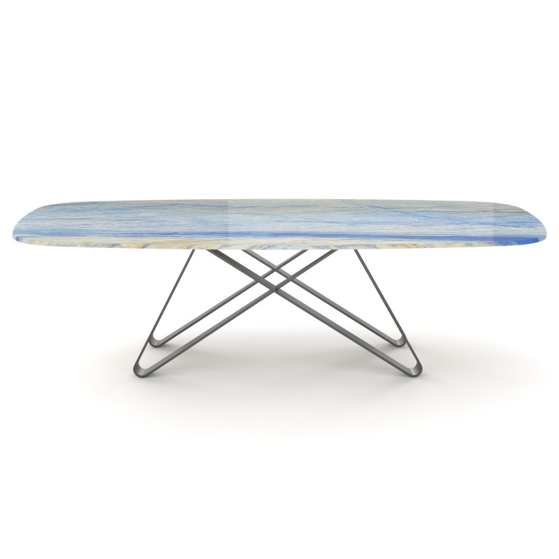 Hochwertiger Esstisch premium Steinplatte Azul Macaubas und Metallgestell Dehli
