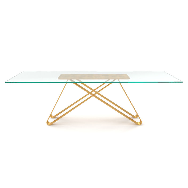 Luxus Esstisch nach Maß mit Glasplatte und Metallgestell vergoldet Dehli