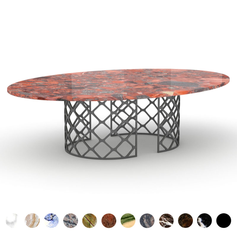 Luxus Esstisch Stein Granit Marinace Rosso Metallgestell konfigurieren Denver