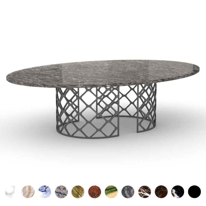 Luxus Esstisch Stein Granit Steel Gray Metallgestell konfigurieren Denver