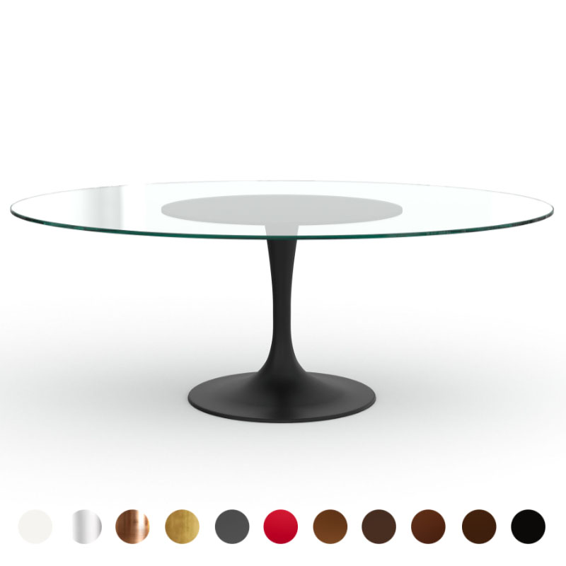 Runder Visionär‐Tisch Tulpe mit Glasplatte & Metallgestell – modernes Design, individuell nach Maß