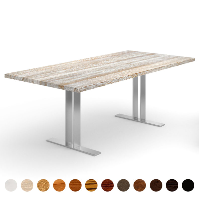 Moderner Esstisch Holz massiv Eiche shabby chic mit Metallgestell Mandal