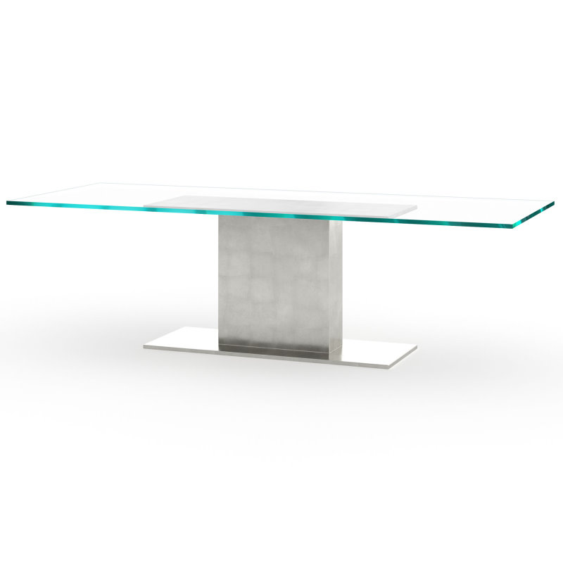 Glastisch modern mit Mittelsäule Metall versilbert nach Maß Kilkenny