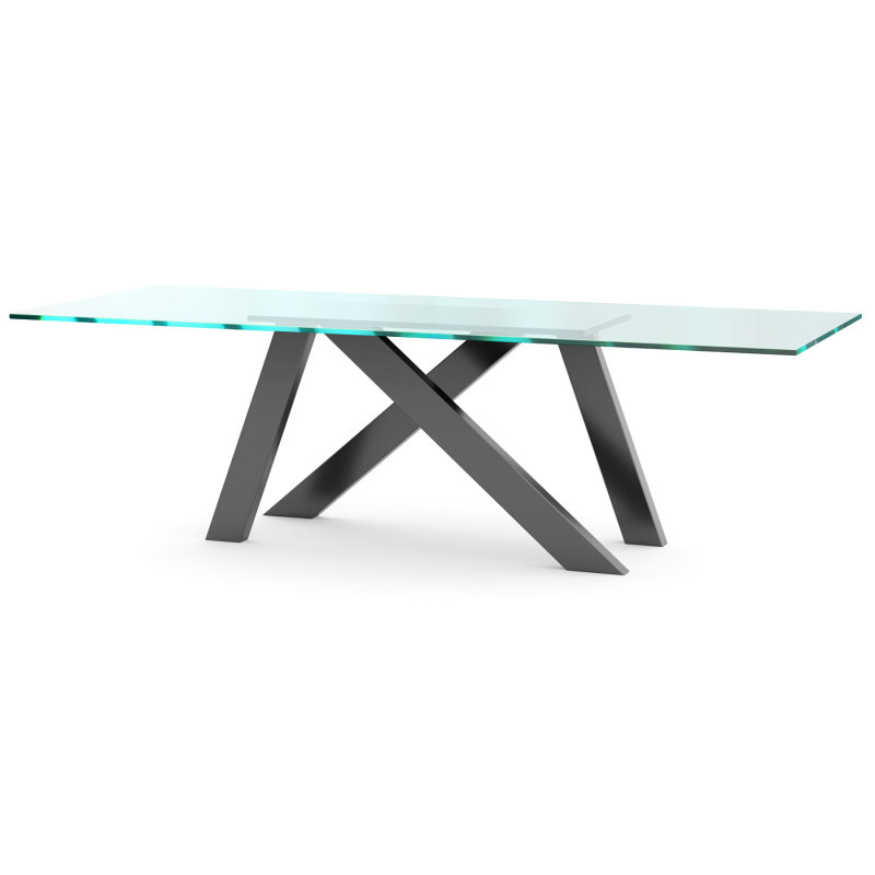 Hochwertiger Glastisch mit Kreuz-Metallgestell anthrazit-lackiert Aachen