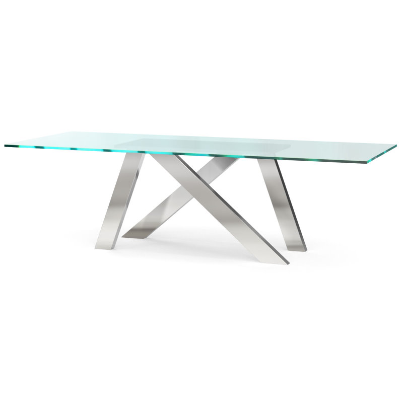 Hochwertiger Glastisch mit Kreuz-Metallgestell edelstahl-gebürstet Aachen