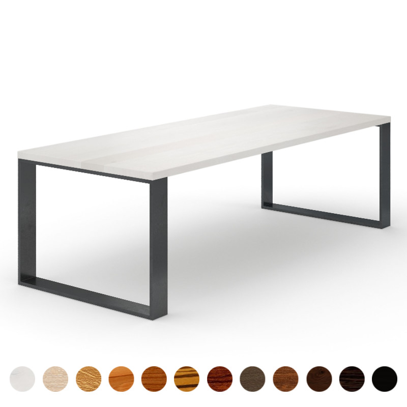 Moderner Esstisch mit Massivholz Eiche-weiß Tischplatte und Metallkufen Bremen