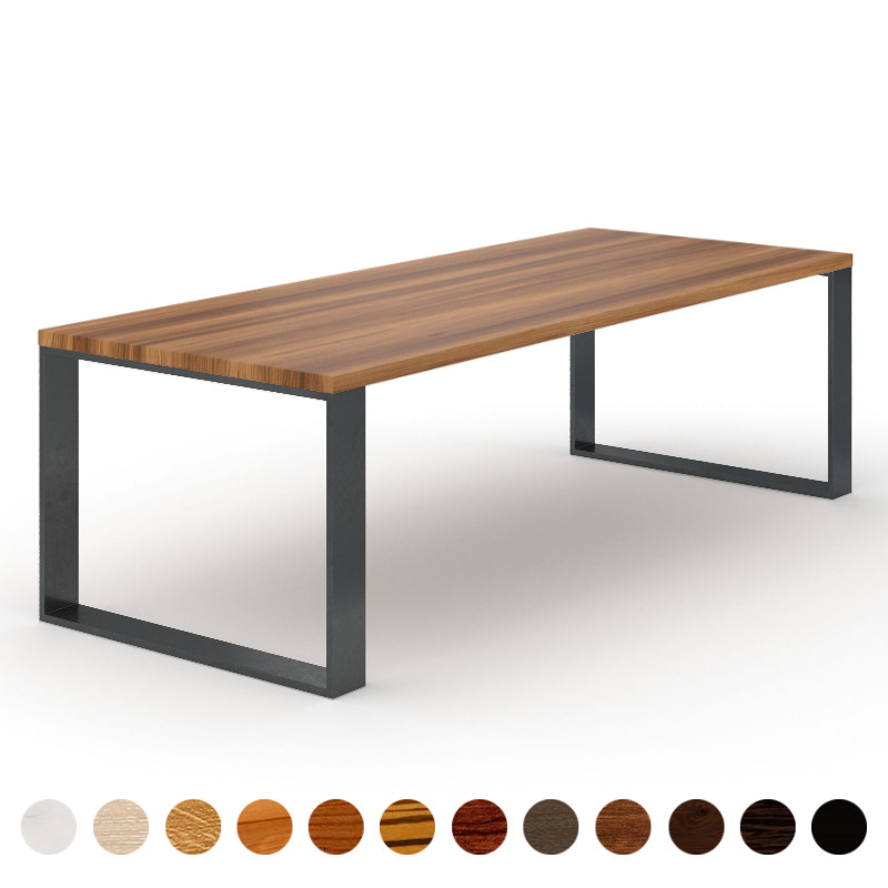 Moderner Esstisch mit Massivholz Ulme Tischplatte und Metallkufen Bremen