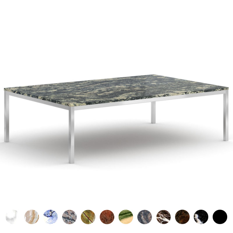 moderner Couchtisch aus Granit nach Mass Amadeus mit Metallgestell und Steinplatte luxus Wohnzimmertisch auch als exklusiver Sofatisch