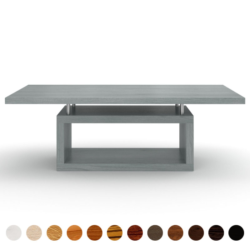 Exklusiver Couchtisch Massivholz Eiche-grau mit Mittelfuß und Ablagefach Rom