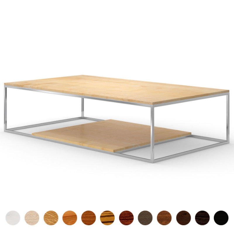 Filigraner Couchtisch mit Holzplatte Ahorn und feinem Metallgestell London