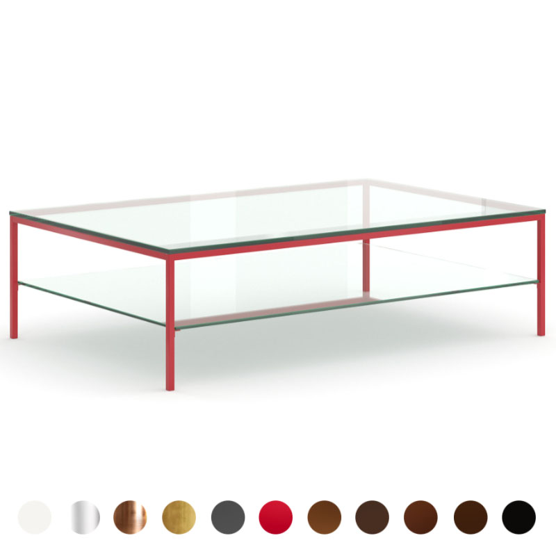 Couchtisch mit exklusiver und robuster Glasplatte nach Maß mit individueller Optik rot grün blau bunt Wunschfarbe Tisch ricon