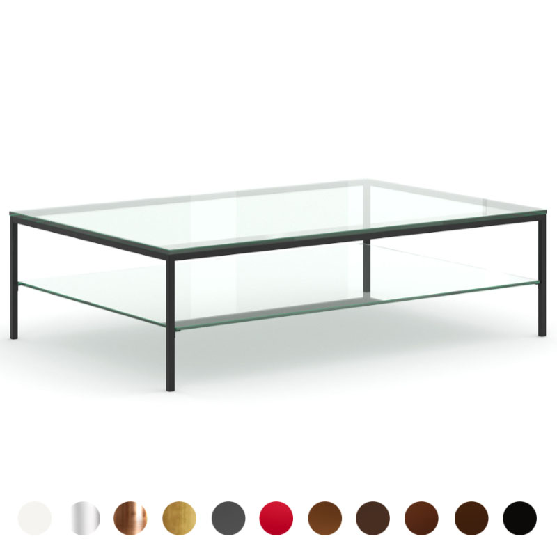 Glastisch in schwarz mit exklusiver Tischplatte eckig bis rund oval nach Wunschmaß Metallgestell mir schrägen Beinen