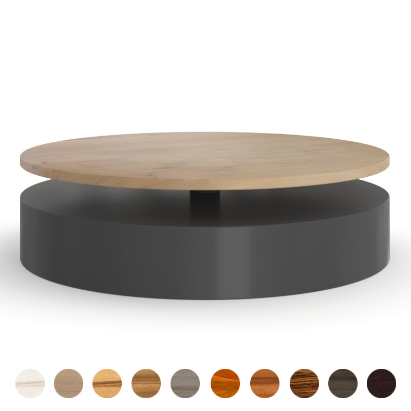 Couchtisch rund Massivholzplatte mit Metallfuß Aveiro eiche gekälkt