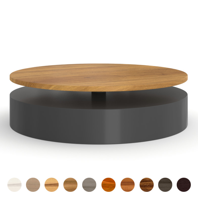 Couchtisch rund Massivholzplatte mit Metallfuß Aveiro eiche