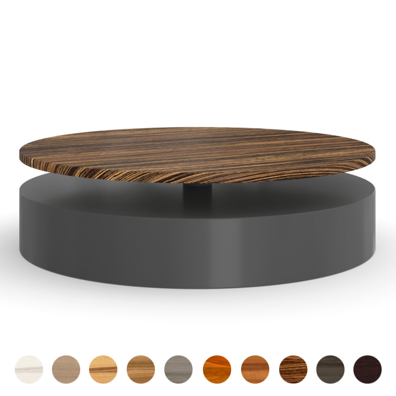 Couchtisch rund Massivholzplatte mit Metallfuß Aveiro zebrano